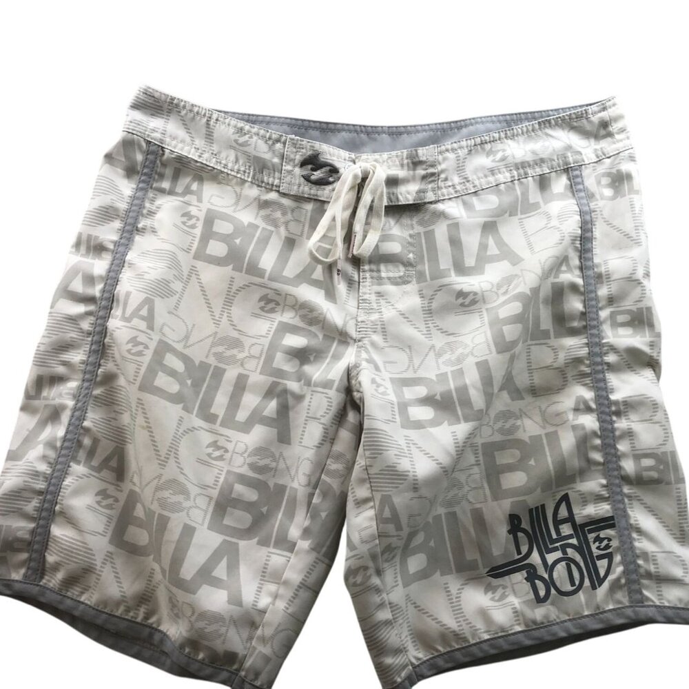 Billabong Boys Swim Shorts Size 9 White Gray Drawstring Athleisure Beach Summer